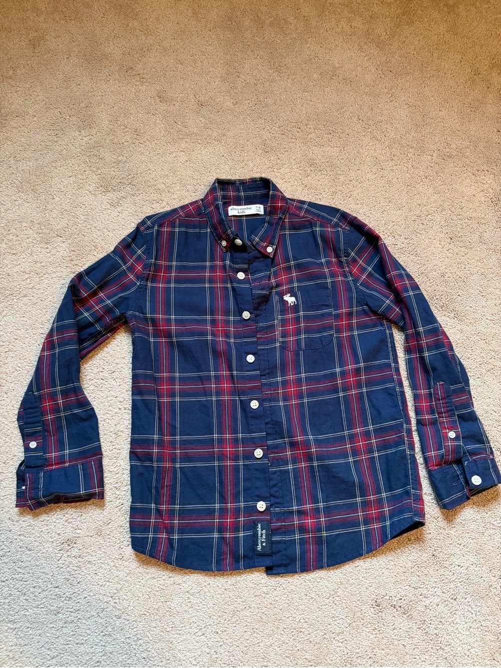 abercrombie kids Navy and Red Plaid Button-Down Shirt